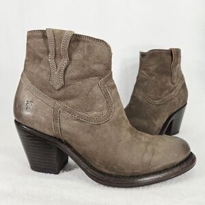 Frye Boots Womens 6.5 Gray Lillian Leather Ankle Western Zip Block Heel Booties